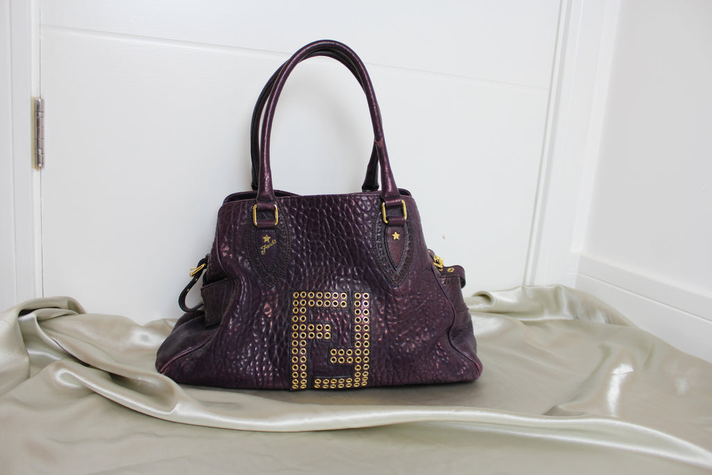 Fendi Purple Leather Studded Du Jour Bag