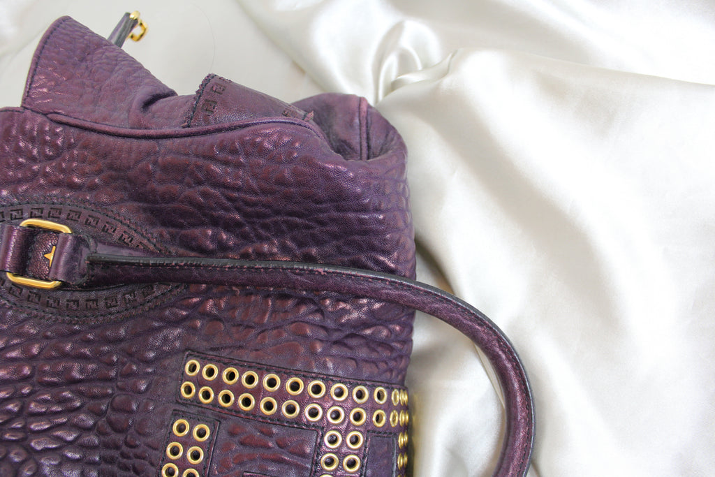 Fendi Purple Leather Studded Du Jour Bag