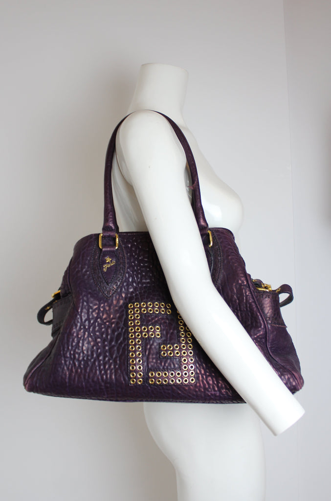 Fendi Purple Leather Studded Du Jour Bag