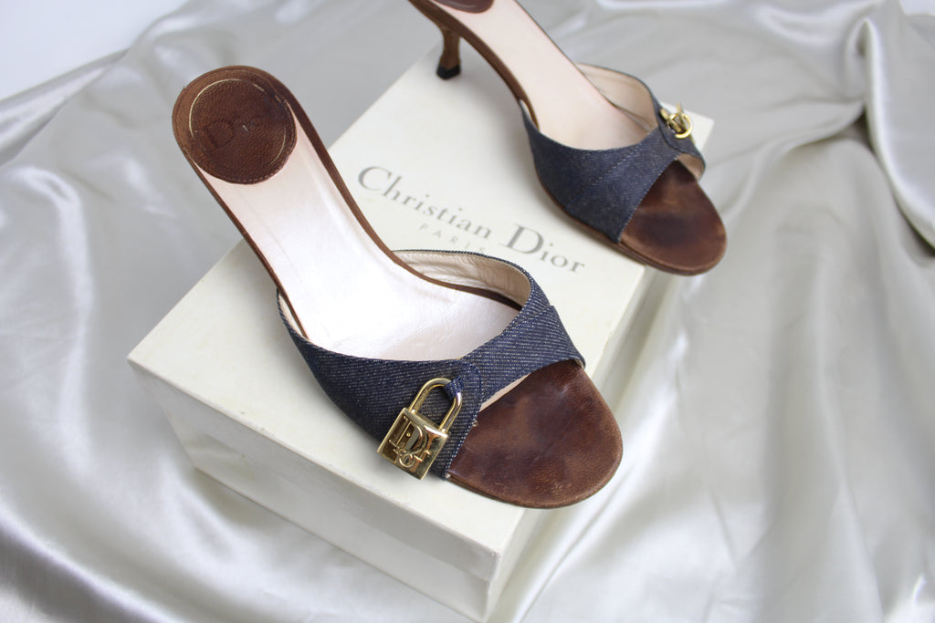 Christian Dior Denim Lock & Key Mules EU 38