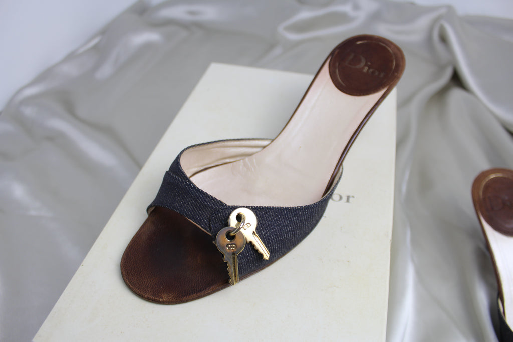 Christian Dior Denim Lock & Key Mules EU 38