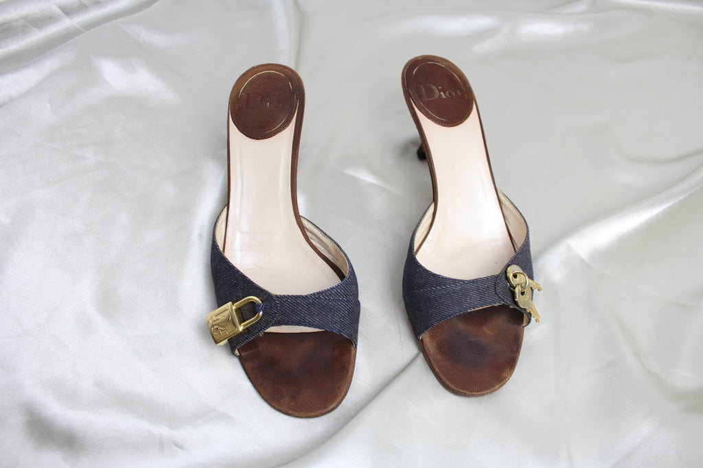 Christian Dior Denim Lock & Key Mules EU 38