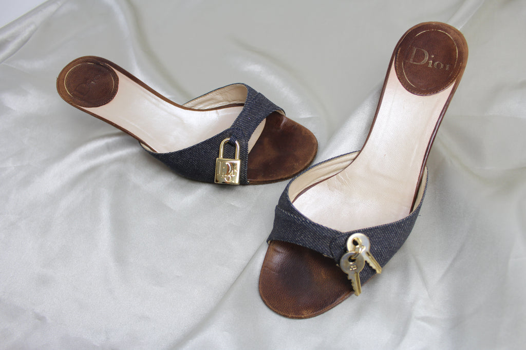 Christian Dior Denim Lock & Key Mules EU 38