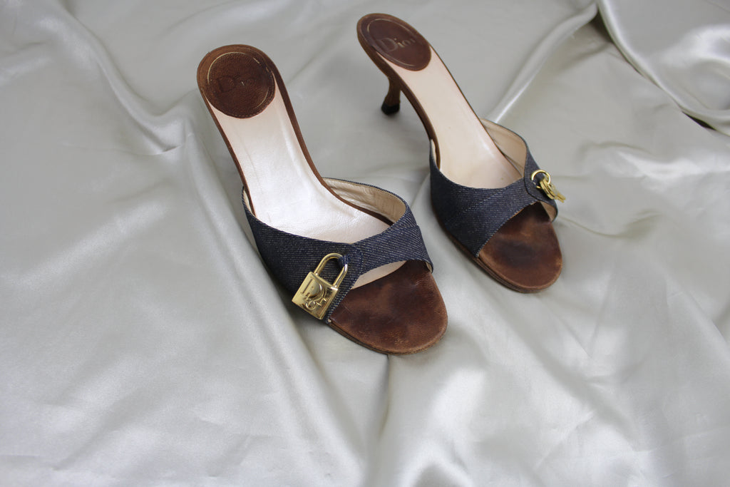 Christian Dior Denim Lock & Key Mules EU 38