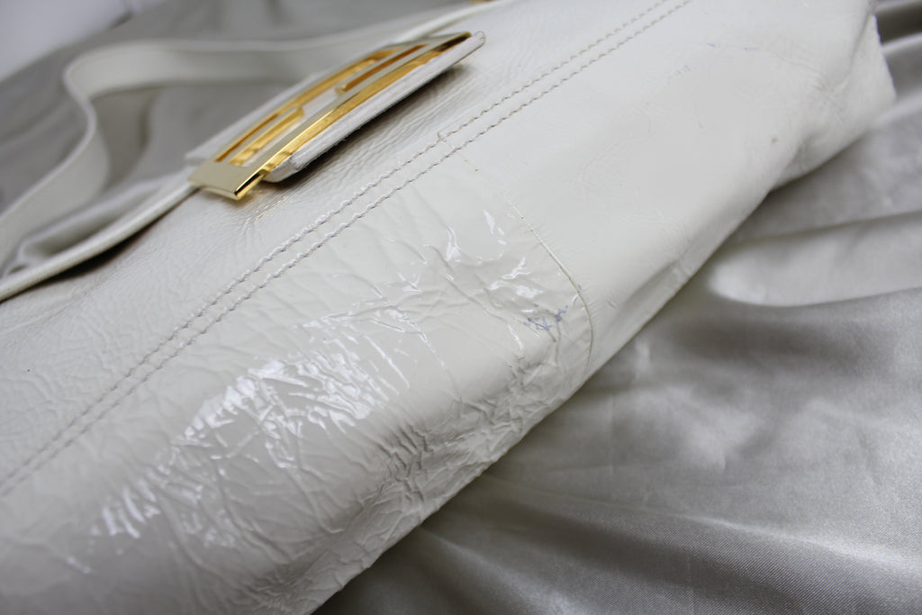 Fendi White Patent Leather Large Convertible Baguette Bag