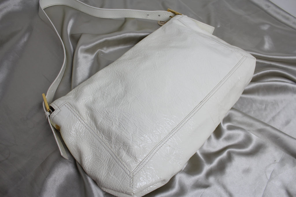 Fendi White Patent Leather Large Convertible Baguette Bag