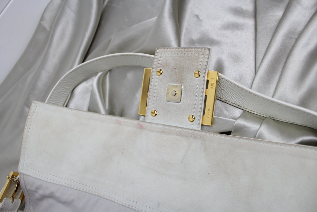 Fendi White Patent Leather Large Convertible Baguette Bag