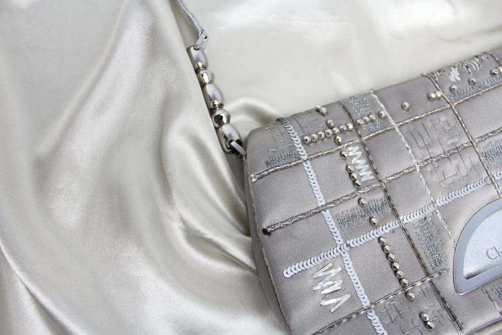 Christian Dior Silver Satin 'Malice' Shoulder Bag