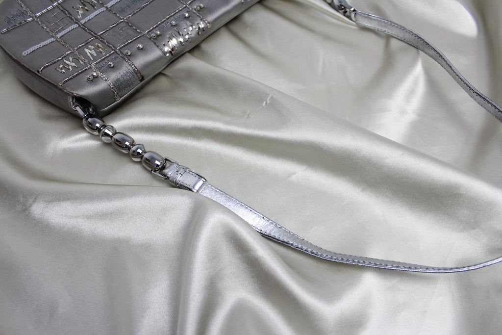 Christian Dior Silver Satin 'Malice' Shoulder Bag