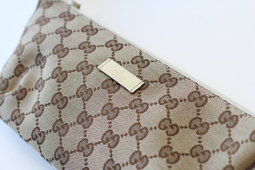 Gucci Monogram Canvas & Cream Leather Shoulder Bag