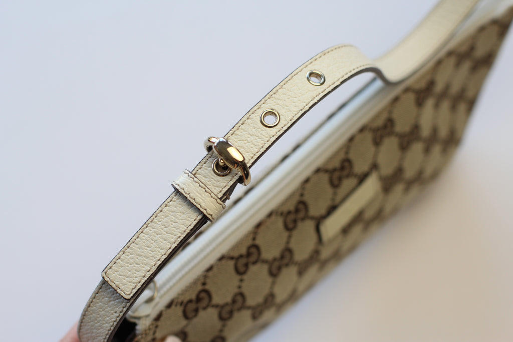 Gucci Monogram Canvas & Cream Leather Shoulder Bag