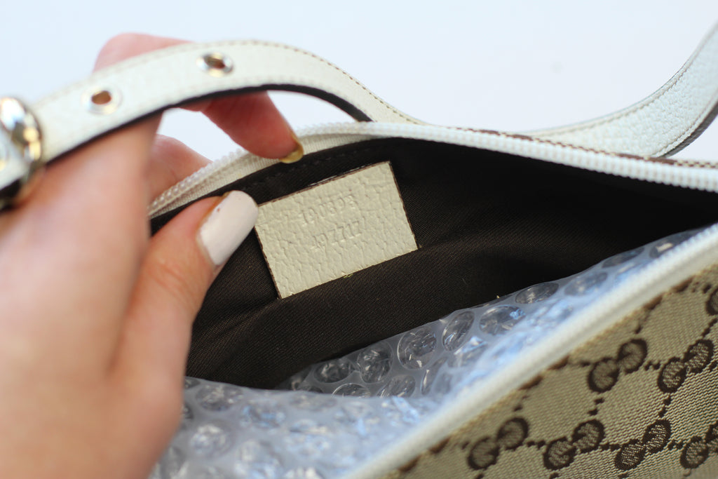 Gucci Monogram Canvas & Cream Leather Shoulder Bag