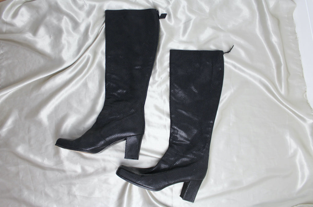 Yves Saint Lauren Black Leather Calf Boots US 8.5 - 9