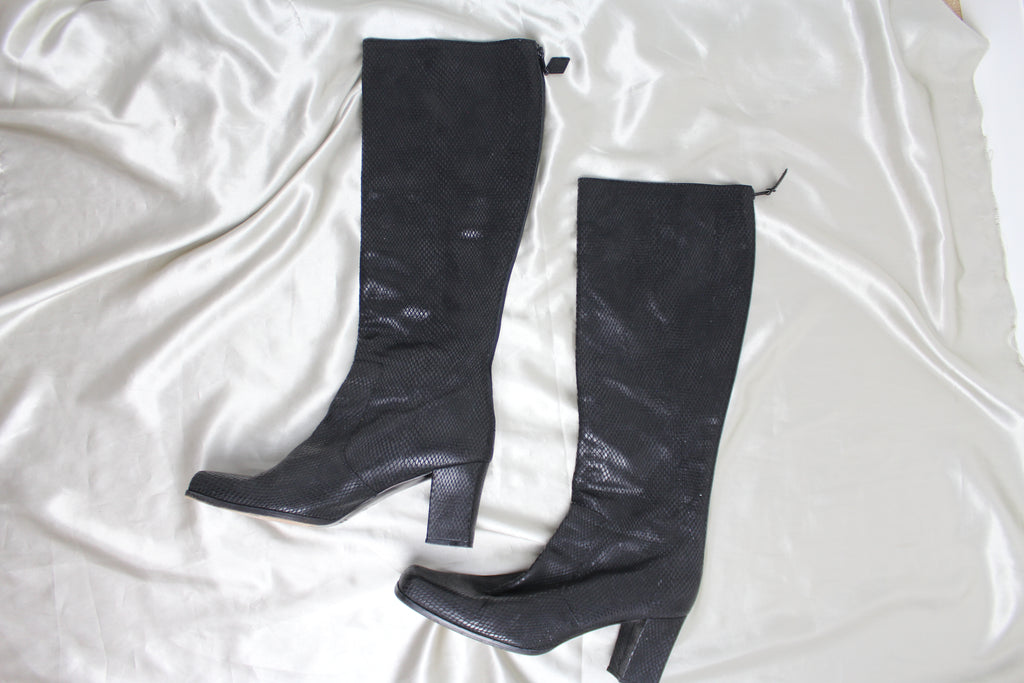 Yves Saint Lauren Black Leather Calf Boots US 8.5 - 9