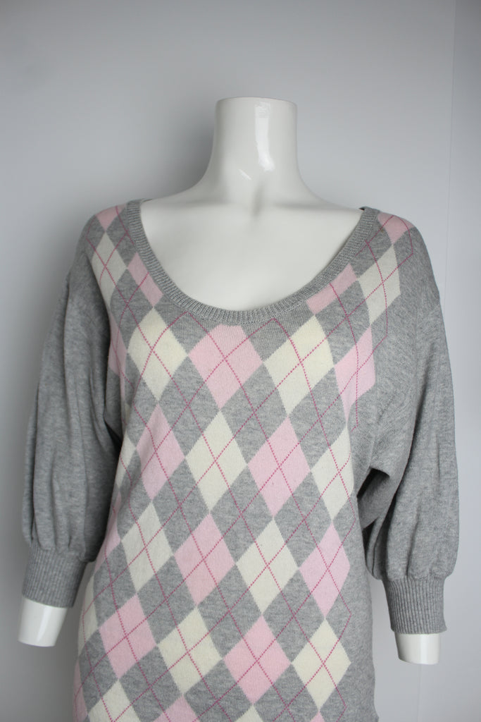 Burberry Pink and Grey Argyle Knit Sweater Top EU 38