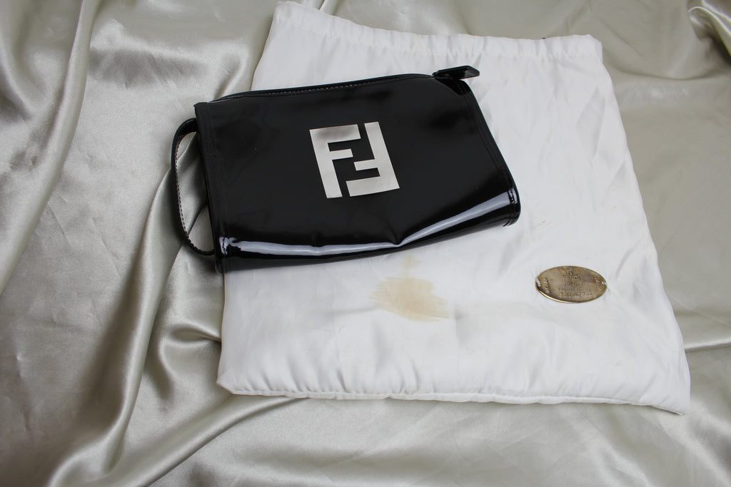 Fendi Logo Black Patent Vinyl Clutch Bag