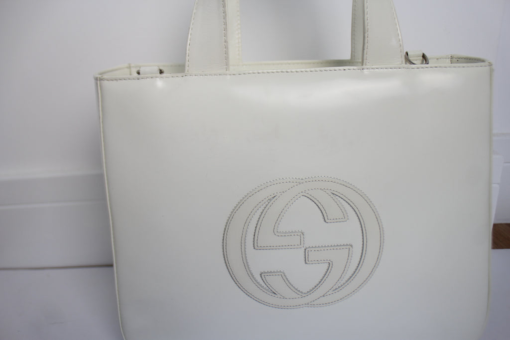 Gucci White Leather Large Logo Handbag