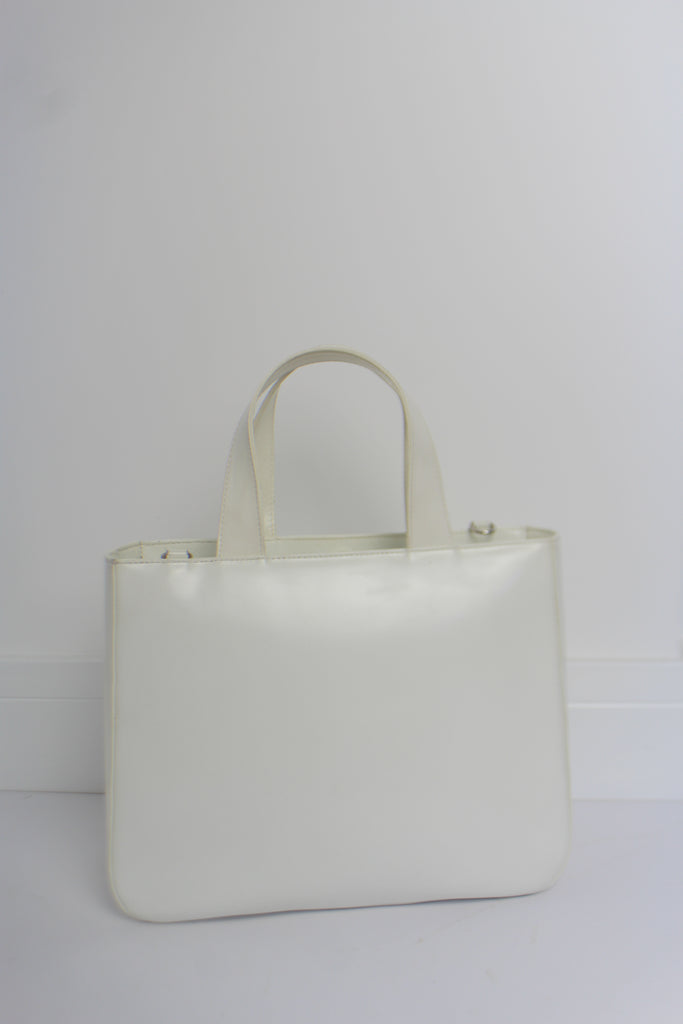 Gucci White Leather Large Logo Handbag