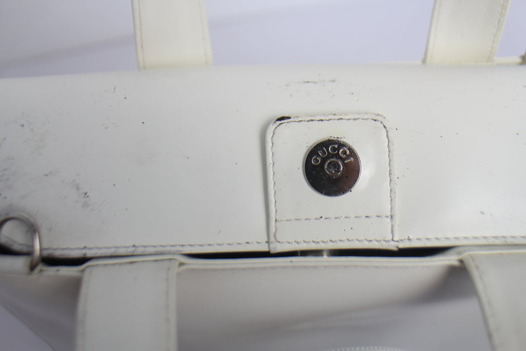 Gucci White Leather Large Logo Handbag