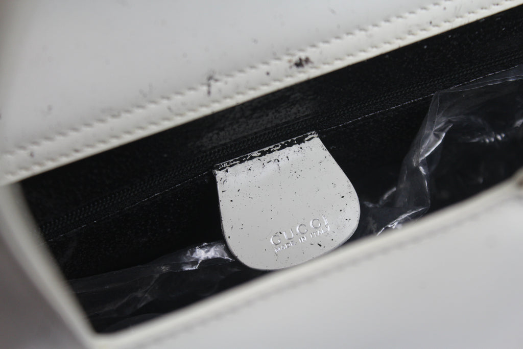 Gucci White Leather Large Logo Handbag