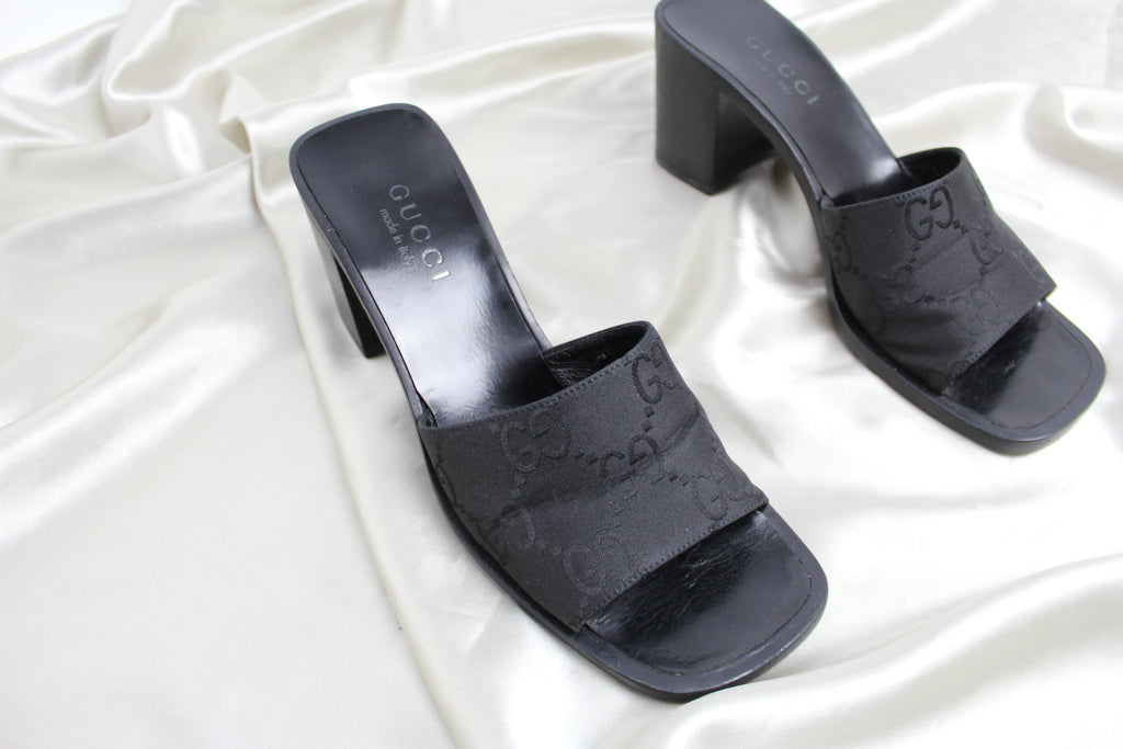 Gucci Black GG Monogram Sandal Mules EU 36.5