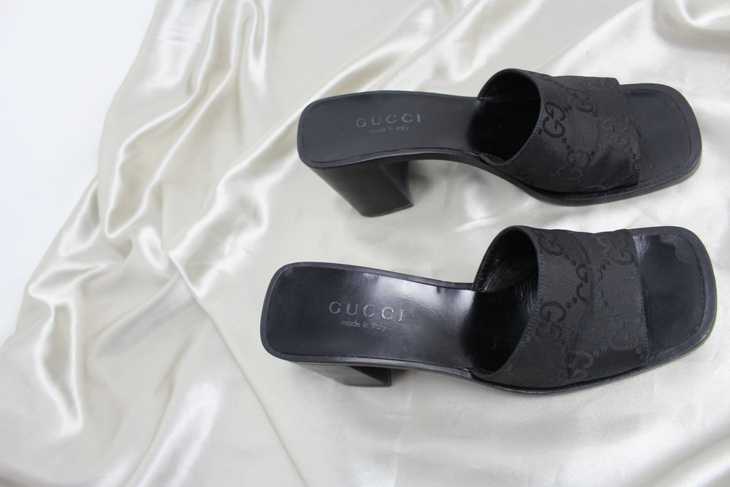 Gucci Black GG Monogram Sandal Mules EU 36.5