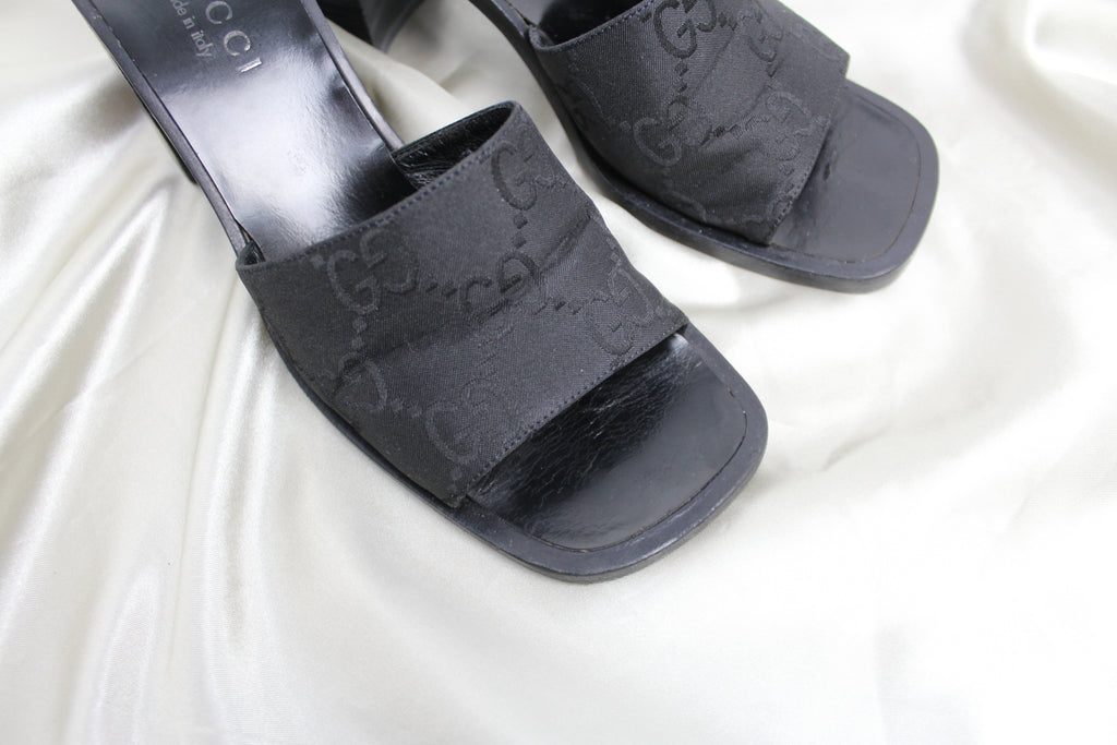 Gucci Black GG Monogram Sandal Mules EU 36.5