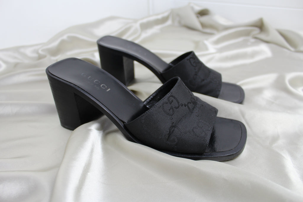 Gucci Black GG Monogram Sandal Mules EU 36.5