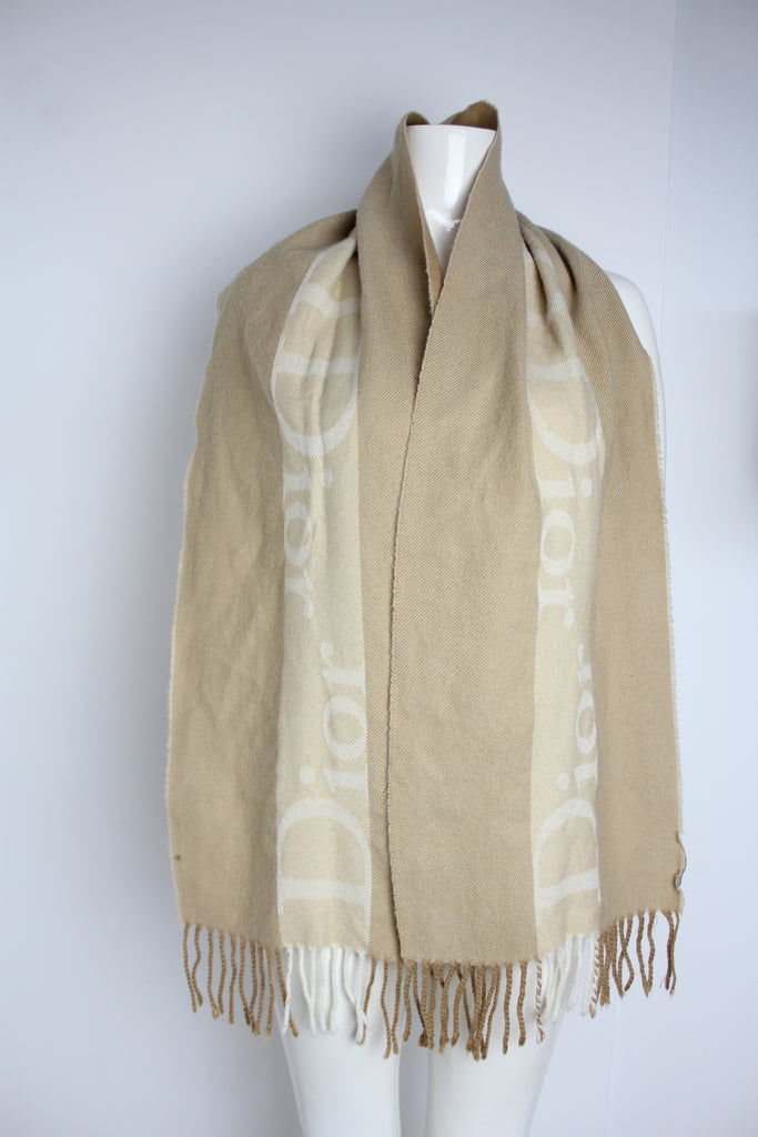 Christian Dior Nude & Tan Logo Wool Scarf