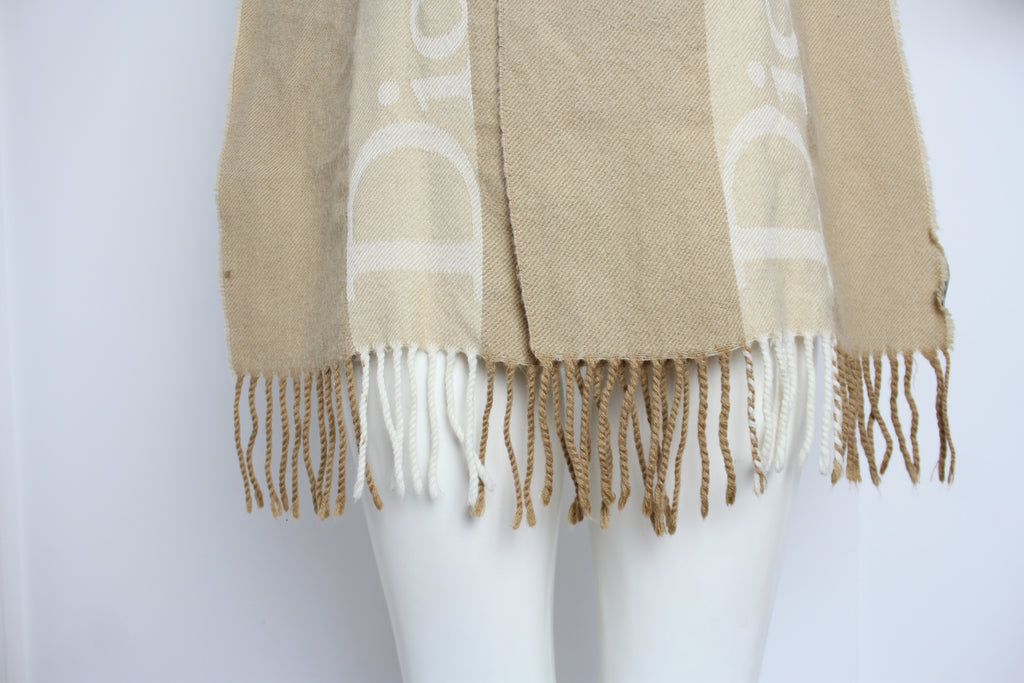 Christian Dior Nude & Tan Logo Wool Scarf