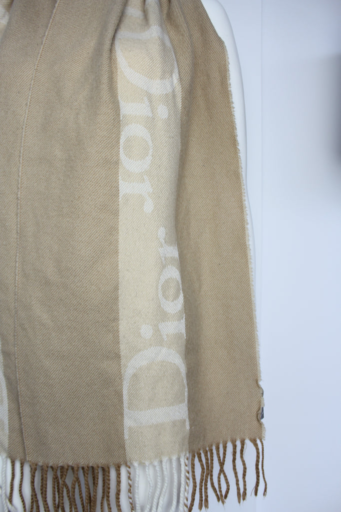 Christian Dior Nude & Tan Logo Wool Scarf