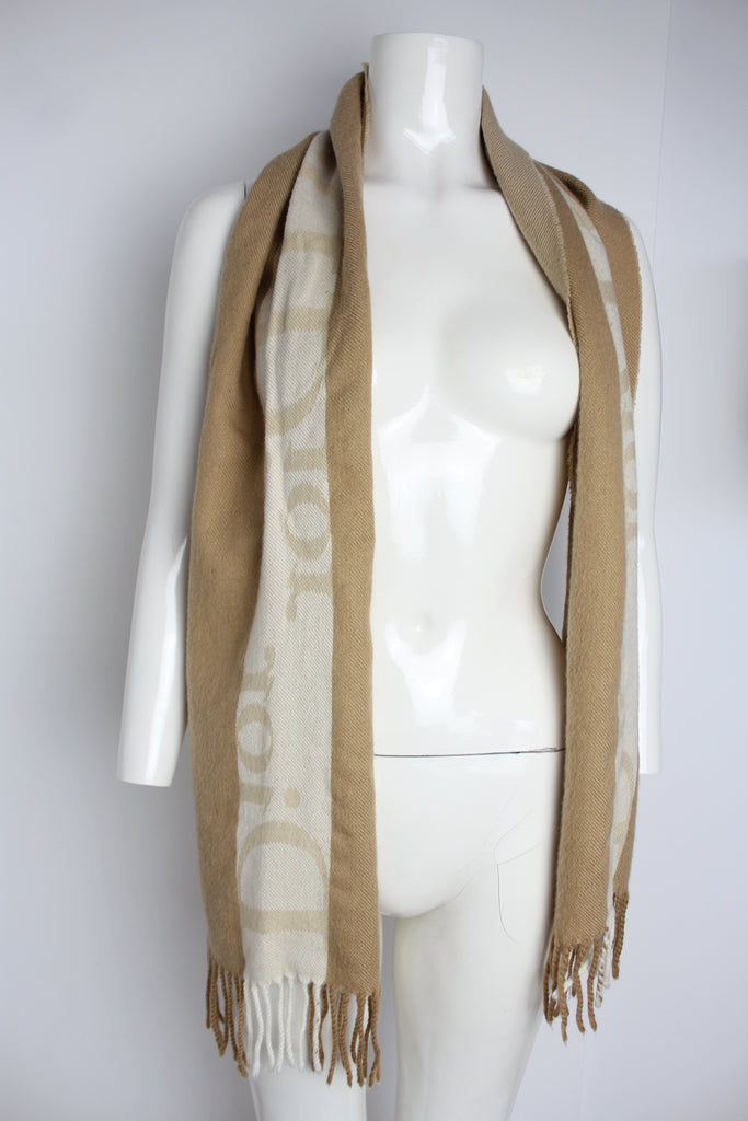 Christian Dior Nude & Tan Logo Wool Scarf