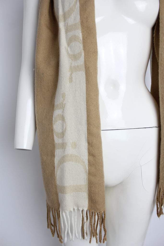 Christian Dior Nude & Tan Logo Wool Scarf