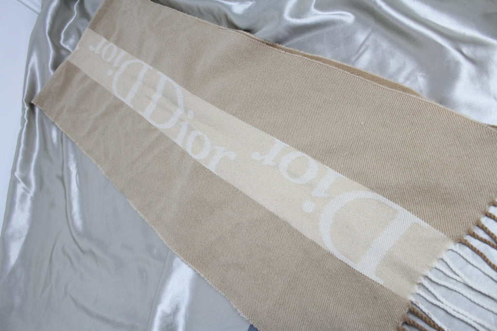 Christian Dior Nude & Tan Logo Wool Scarf