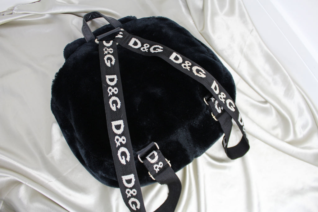 Dolce & Gabbana Black Fluffy Logo Backpack