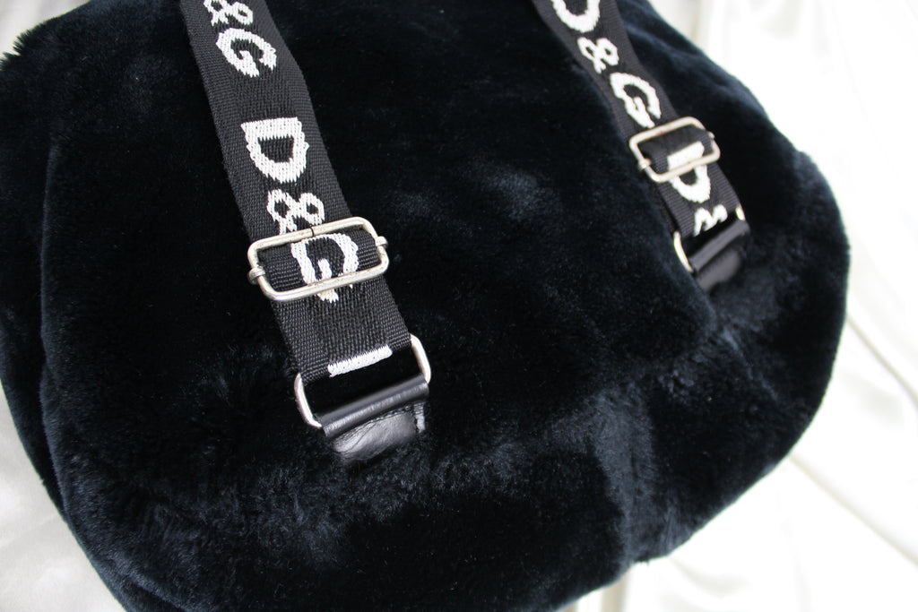 Dolce & Gabbana Black Fluffy Logo Backpack