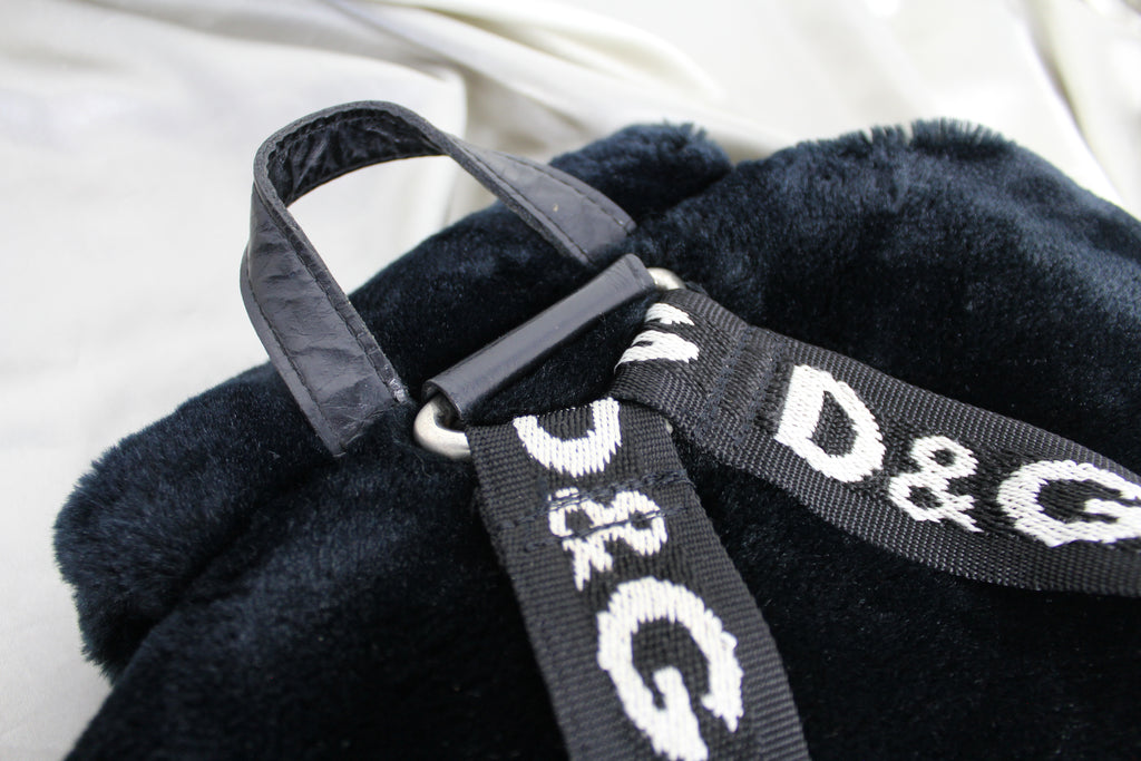 Dolce & Gabbana Black Fluffy Logo Backpack