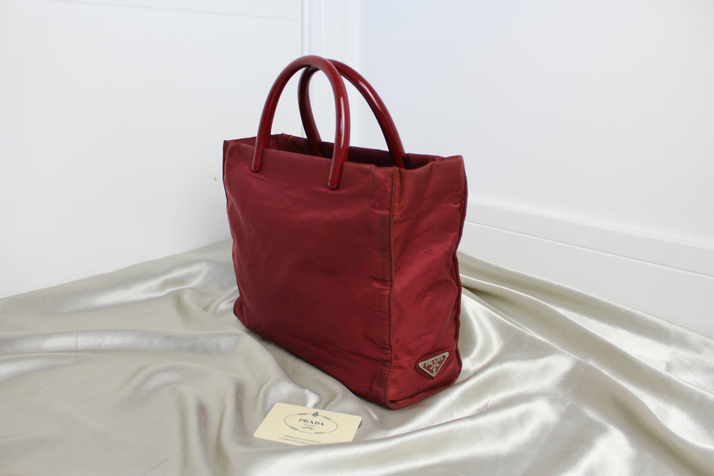 Prada Red Nylon Plastic Handle Bag