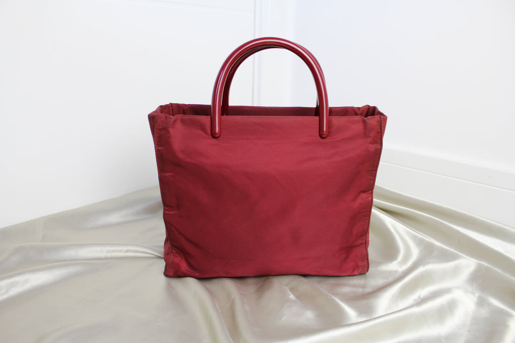 Prada Red Nylon Plastic Handle Bag