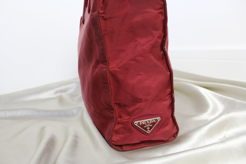 Prada Red Nylon Plastic Handle Bag