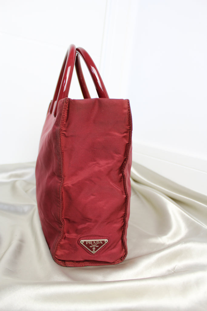 Prada Red Nylon Plastic Handle Bag