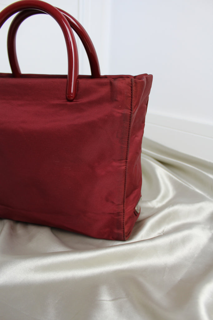 Prada Red Nylon Plastic Handle Bag