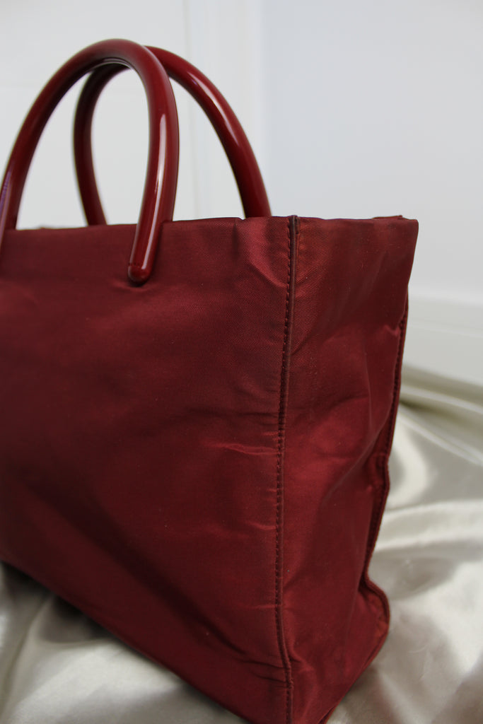 Prada Red Nylon Plastic Handle Bag