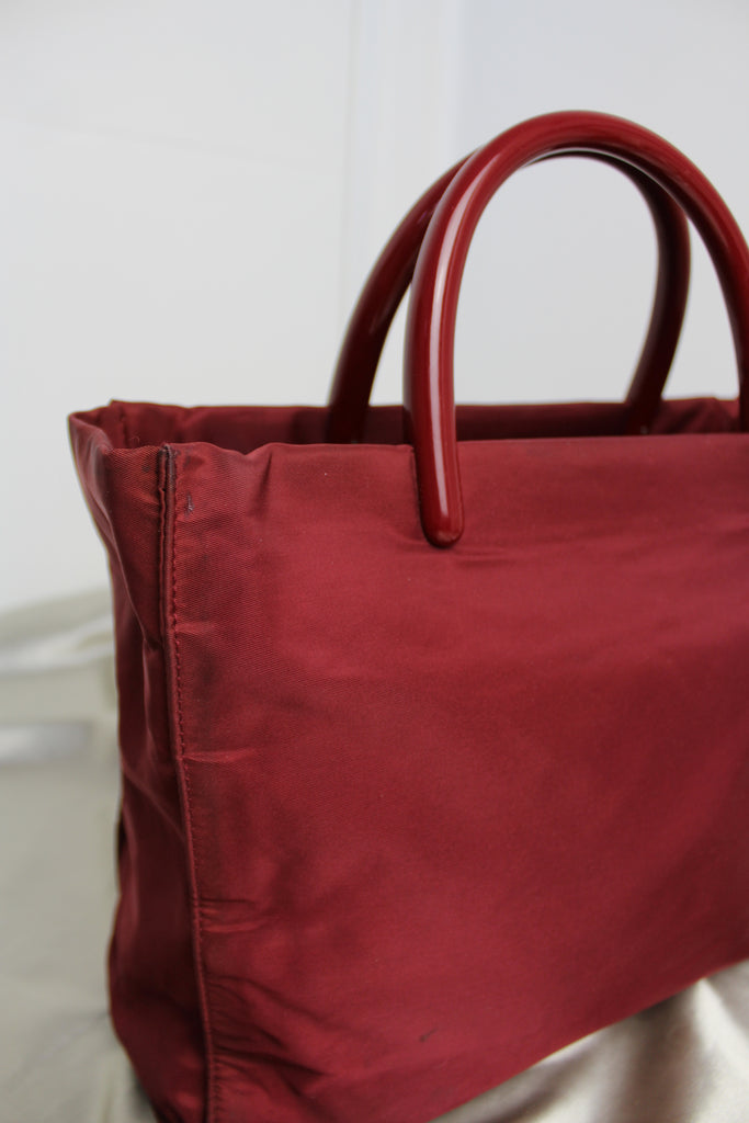 Prada Red Nylon Plastic Handle Bag