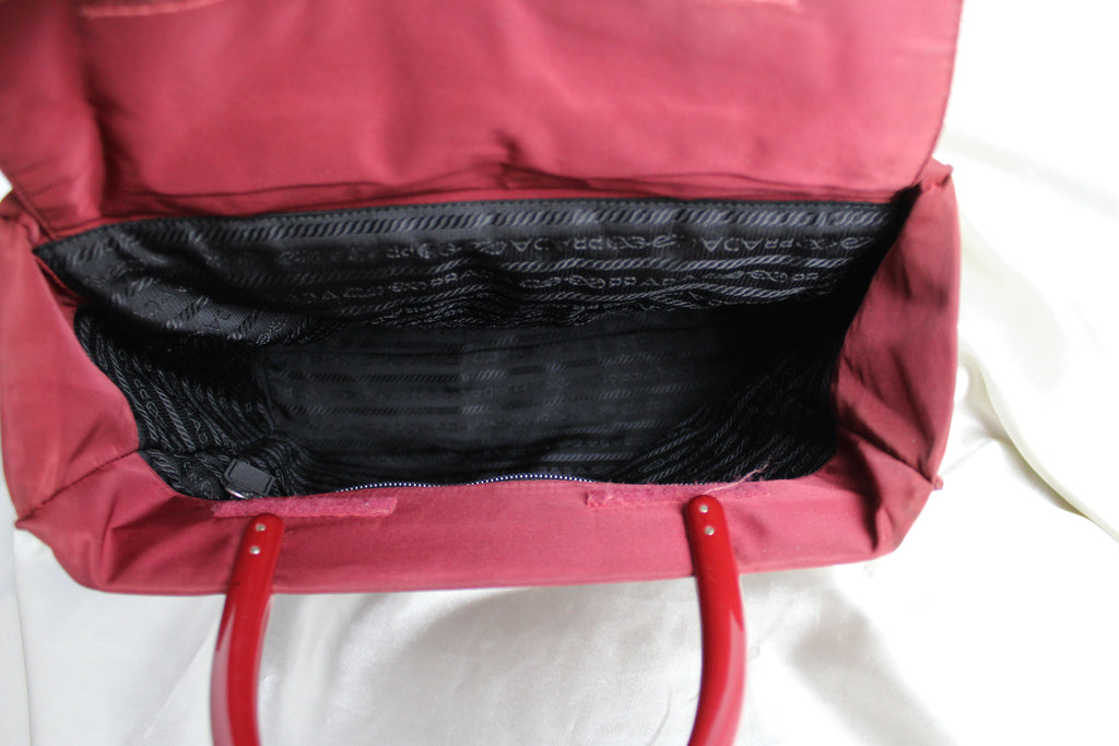 Prada Red Nylon Plastic Handle Bag