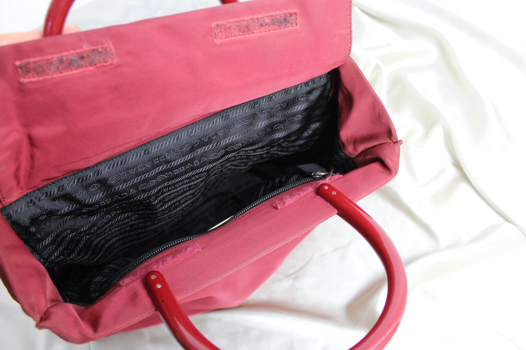 Prada Red Nylon Plastic Handle Bag