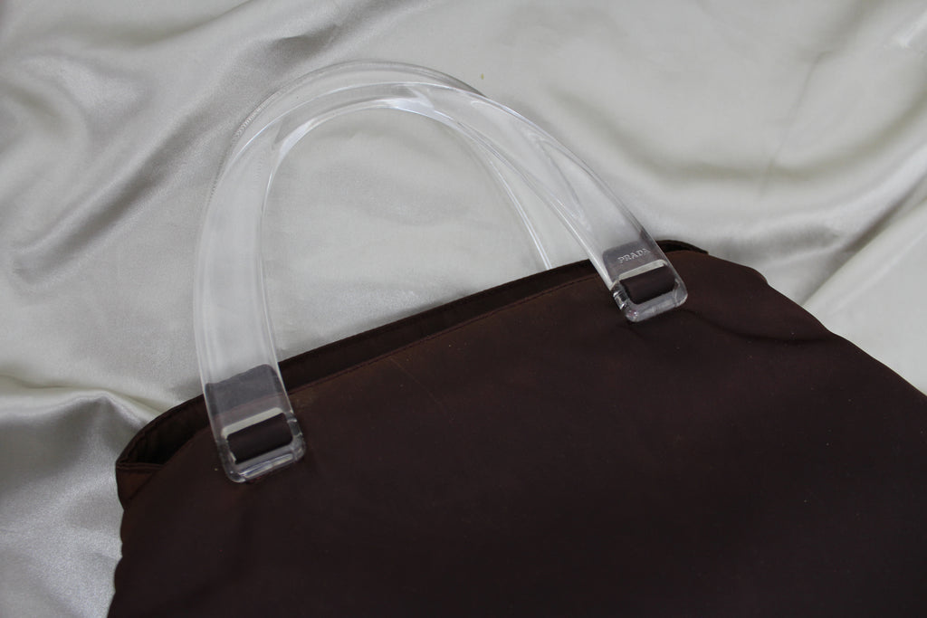 Prada Brown Nylon Lucite Handle Tote Bag