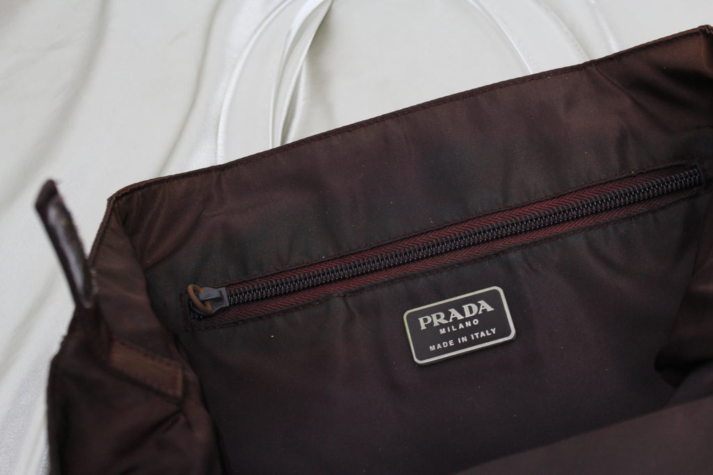 Prada Brown Nylon Lucite Handle Tote Bag