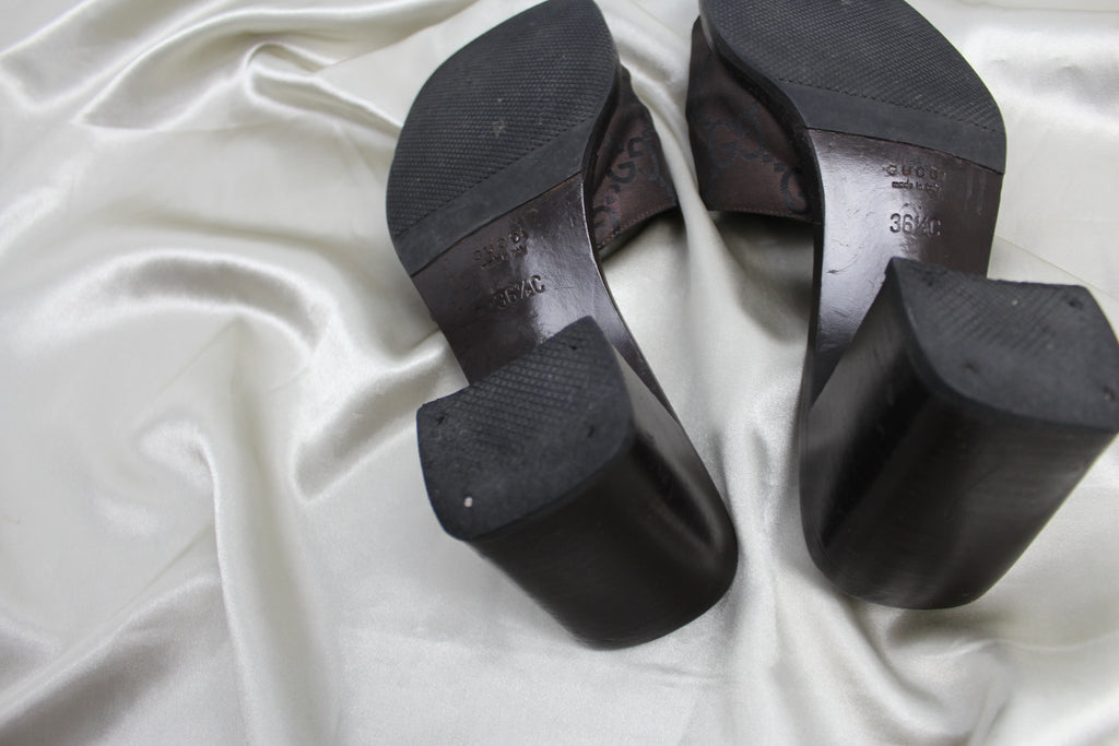Gucci Brown GG Monogram Sandal Heels 36.5