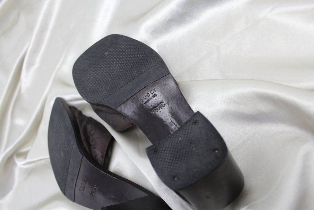 Gucci Brown GG Monogram Sandal Heels 36.5